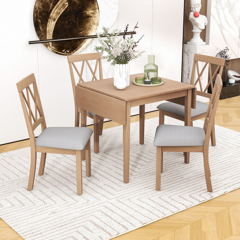 Ensemble de salle à manger à rallonge avec chaises rembourrées, Naturel