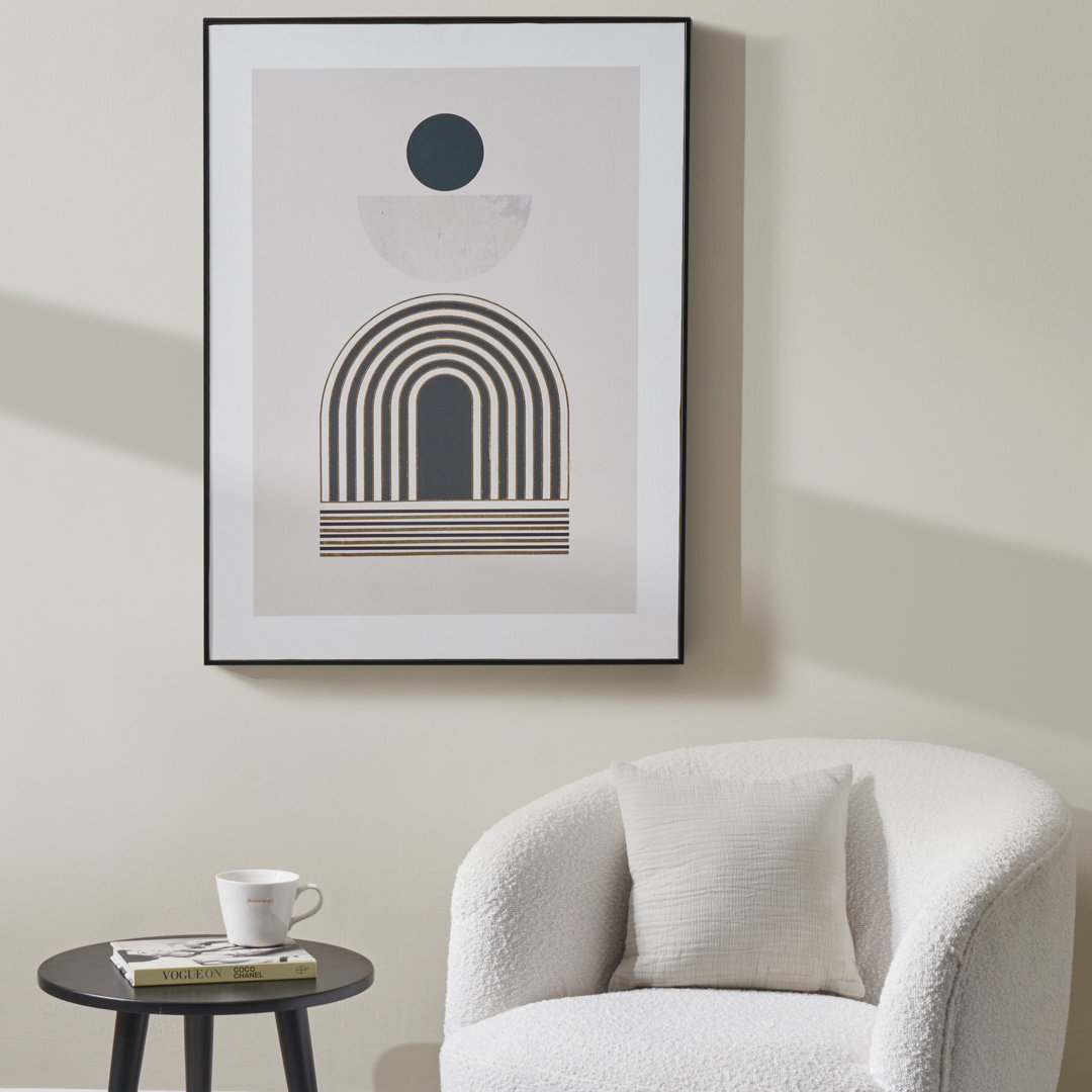 Art Deco Print With Linear Gold Detail And Black Frame - Print