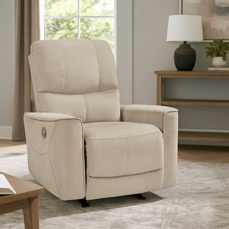 Chaise berçante inclinable électrique Erten, velours gris foncé, bois massif, Brun