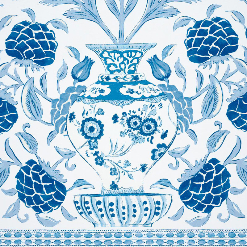 Papier peint Schumacher x Mark D. Sikes Montecito, Indigo