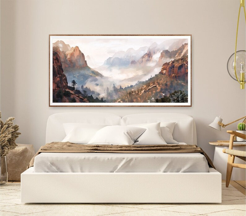 «Yosemite National Park», affiche murale extra large, reproduction de voyage à l'aquarelle, Toile tendue