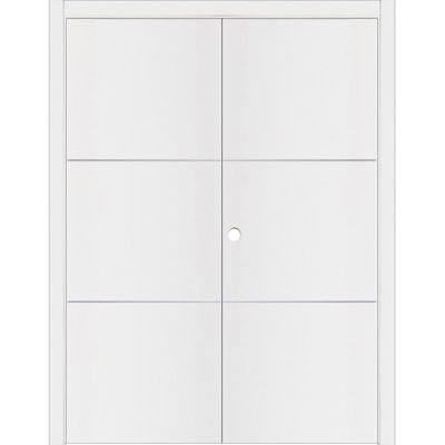 Glam G-Pro 006 Pre-Hung Soft White Laminated Modern Interior Double Door 56in x 84in Right In-Swing