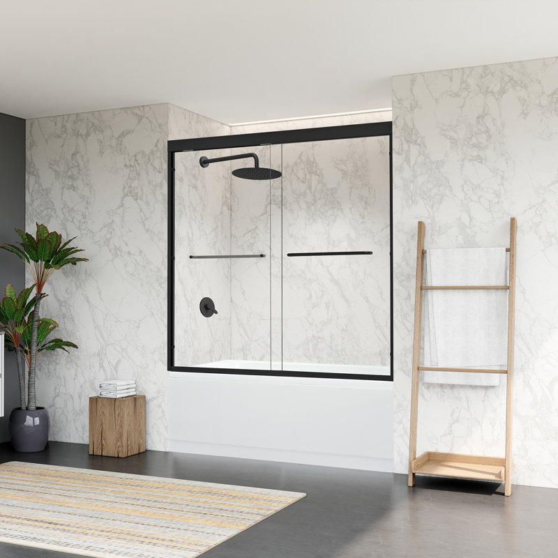 Ennis Matte Black 60" x 58" Framed Tub Door with Clear Glass