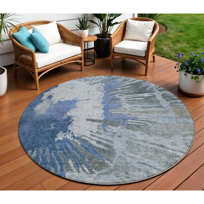 Tapis d'intérieur rond lavable abstrait bleu et bleu marine HomeRoots 8 pi