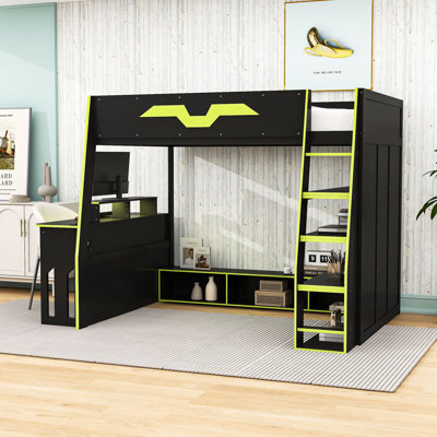 Full Size Loft Bed with Integrated Desk and RGB Lighting,Ladder
