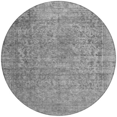 Tapis d'intérieur rond lavable abstrait gris et beige 8 pi