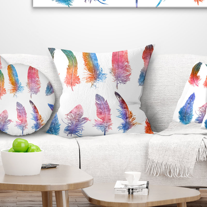 Rainbow Feathers - Coussin imprimé animal, 16 po x 1 po, Coussin décoratif