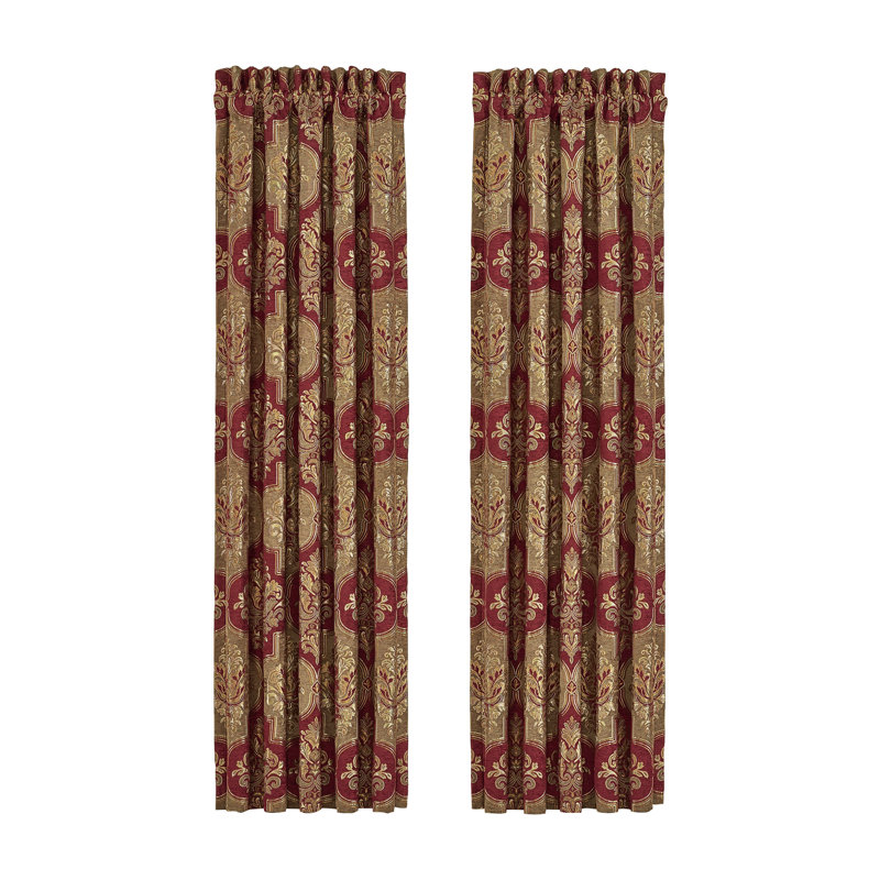 Crimson Damask Velvet Rod Pocket Curtain Panel Pair