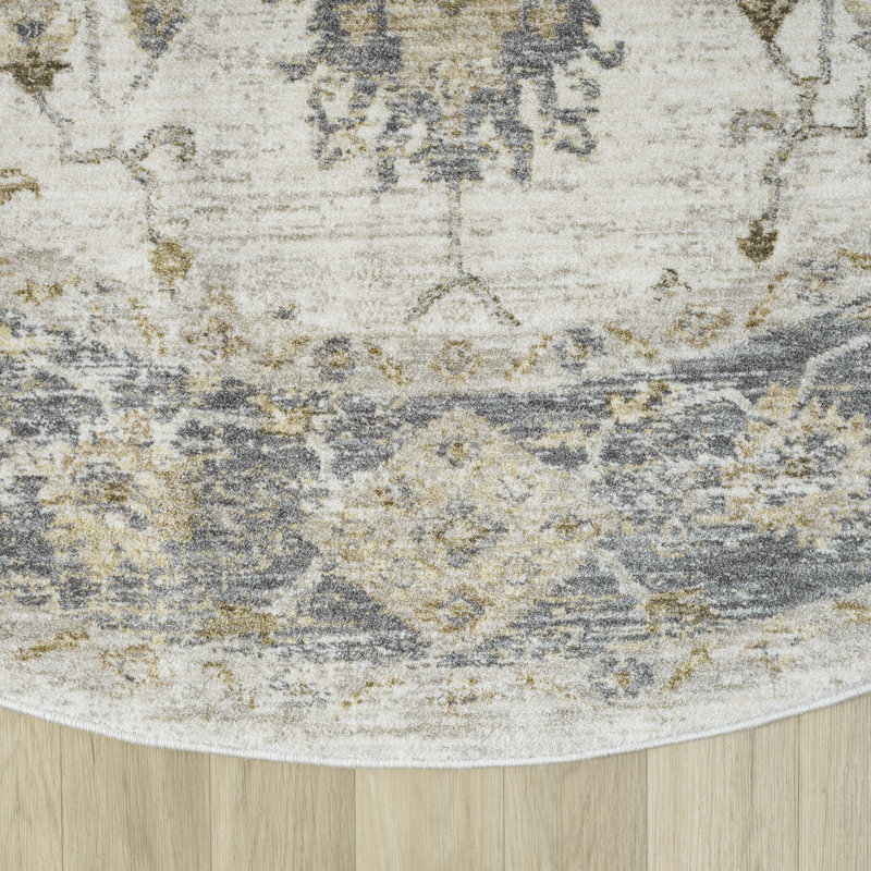 Fresnal Ivory/Blue Traditional Damask Performance Woven Indoor Area Rug, 6'6" x 6'6"