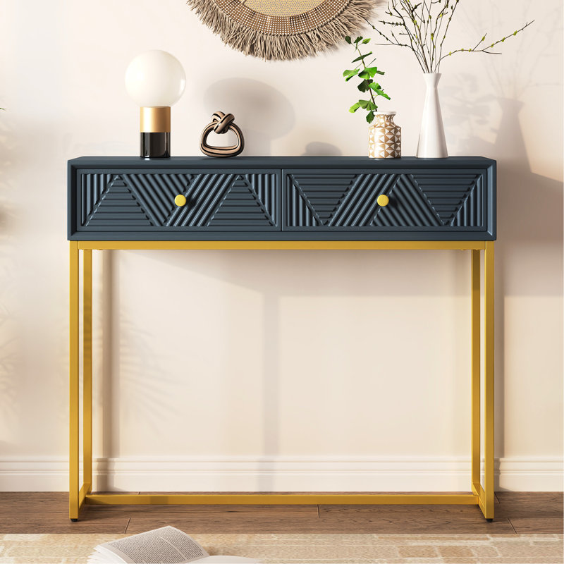 Console de salon grise à deux tiroirs - Armoire de rangement moderne, style Bold Gold, Grey
