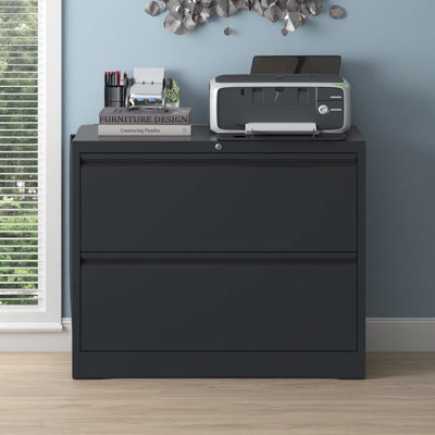 Classeur latéral à tiroir avec serrure - Grand classeur en métal robuste pour le bureau à domicile, rangement large peu encombrant pour format lettre / légal / A4 / F4, glissières silencieuses à pleine extension