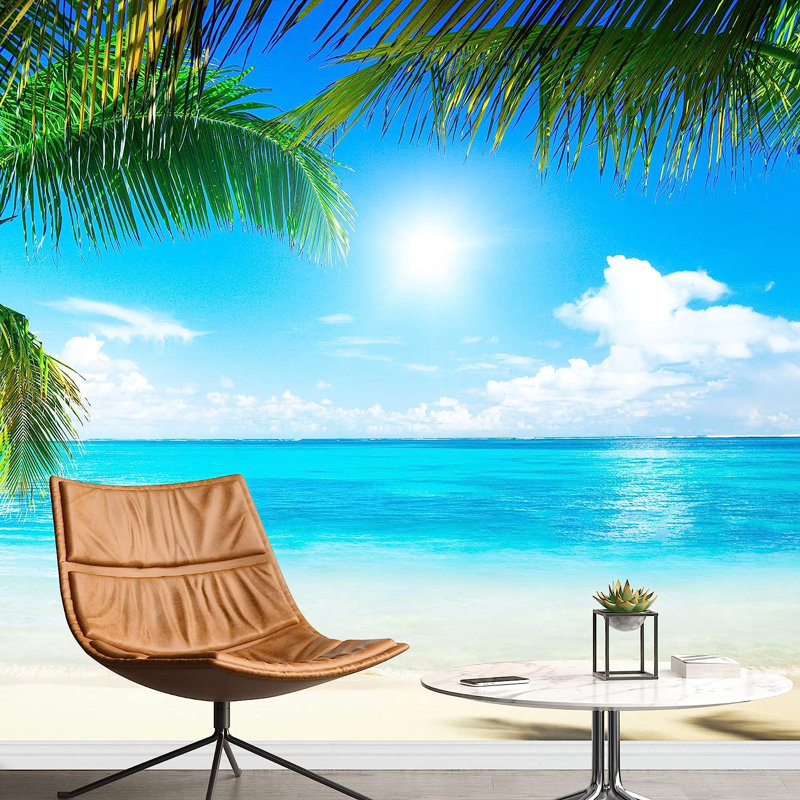 Sunshine Tropical Palm Tree Sea Paradise Rustic, 100" L x 144" W