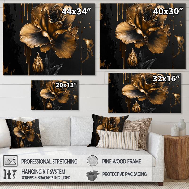 Noir et doré Glaïeul III - Glaïeul, art mural, Toile tendue, H 30 po x l 40 po x P 1,5 po