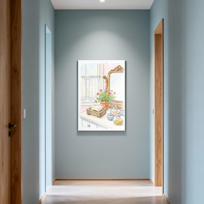Salle de bain vintage avec miroir et fleurs