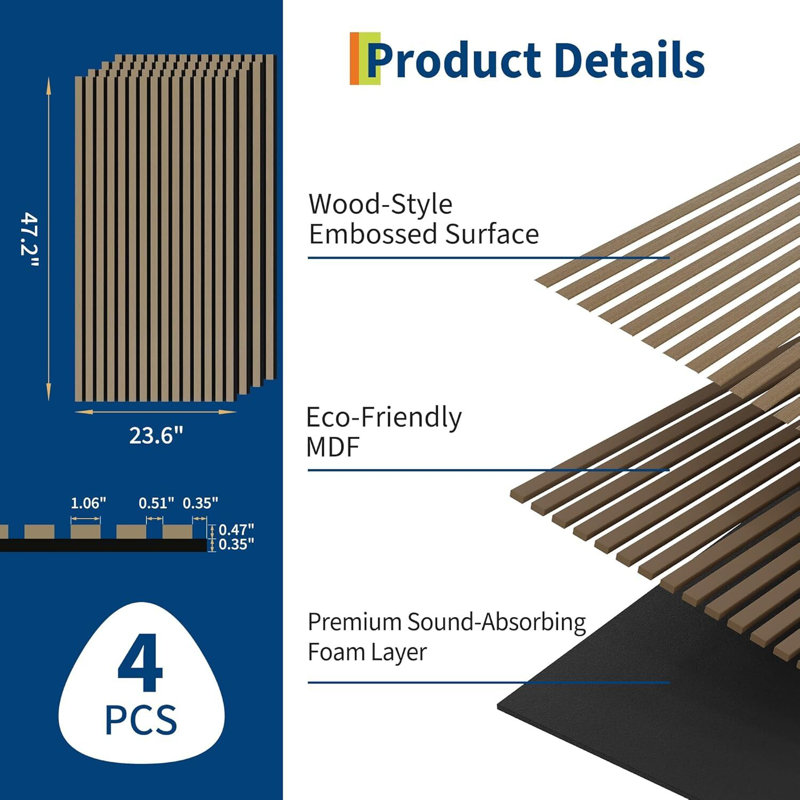 Panneaux d'acoustique 3D à lattes de bois cannelées