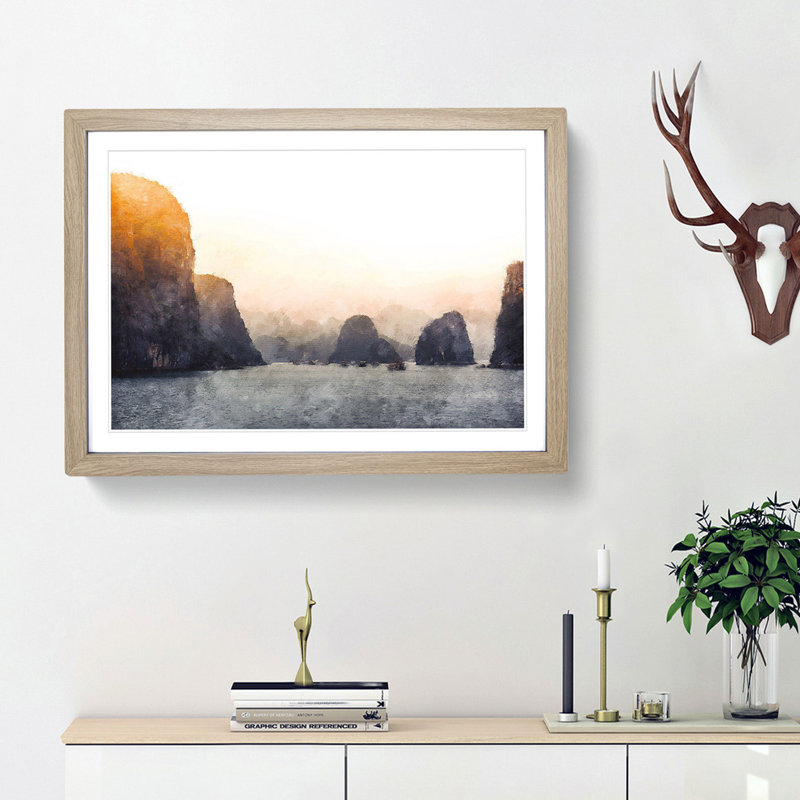 Ha Long Bay in Vietnam - Picture Frame Painting Print, 24cm H x 33cm W x 2cm D, Oak Framed