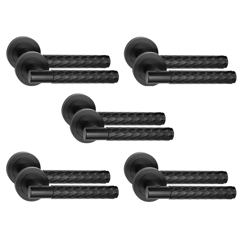 Golden Grace 5 Pair Knurled Diamond Cut T-Bar Door Handle Antique Brass Finish with Spindle and Screws