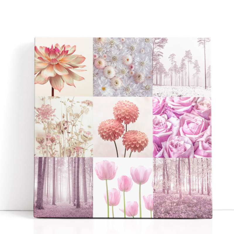 Pink Flora Collage - Canvas Print Wall Art, 30" H x 30" W