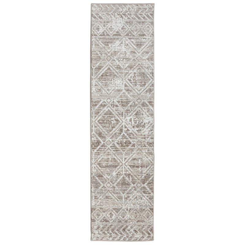 Kainaan 1243 Transitional Geometric Beige Area Rug, Beige, Runner 2'2" x 7'7"