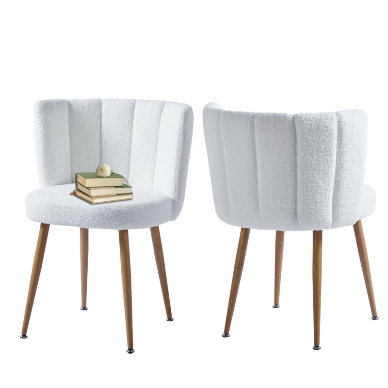 Modern Lotus Backrest Fabric Upholstered Dining Chair (Set of 2), White