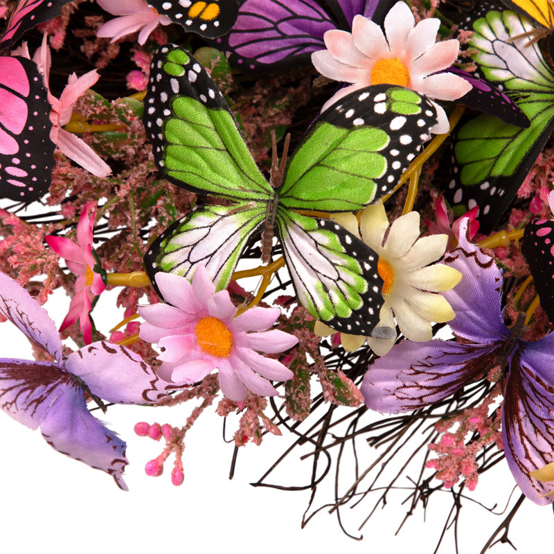 Vibrant Multicolor Spring Grapevine Wreath with Butterflies and Daisies