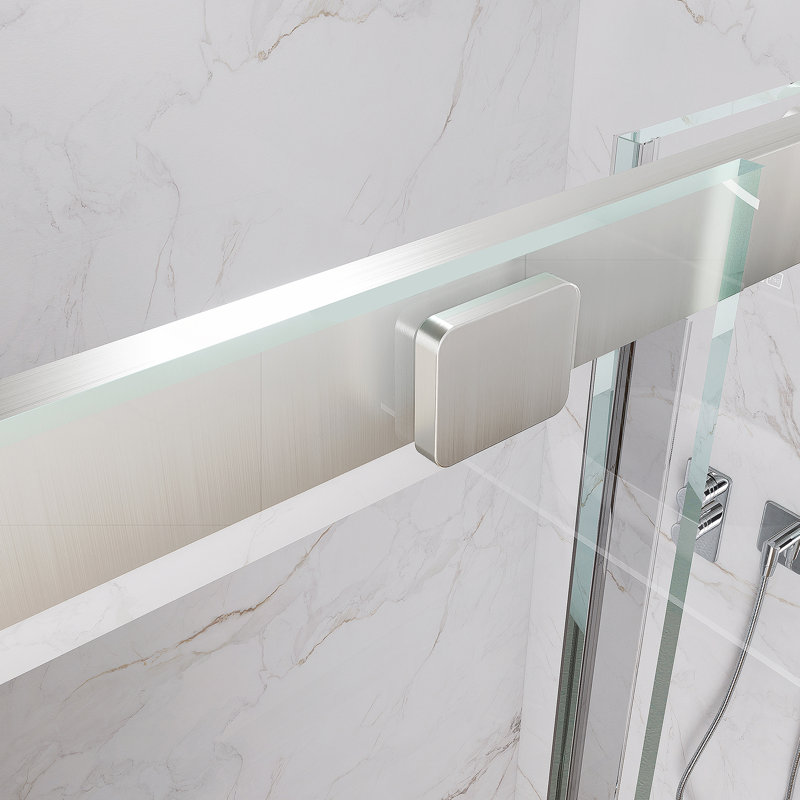 Shower Door, Aluminum Sliding Glass Shower Door With Durable Stainless Steel Hardware, Brushed Nickel