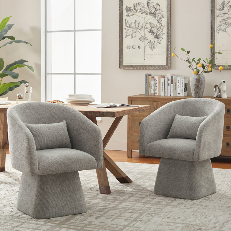 Upholstered Swivel Barrel Dining Chairs, Gray