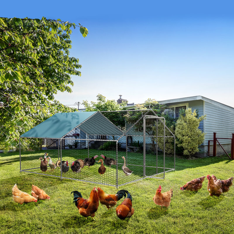 Dayson Metal Chicken Run Coop, Walk-in Poultry Cage with Waterproof & Anti-UV Cover Lockable Door Design