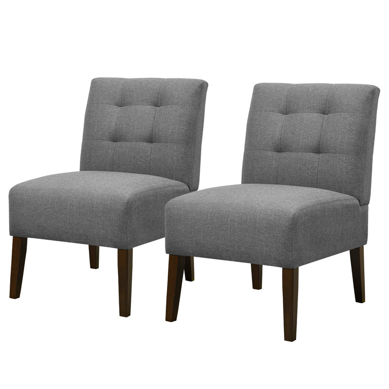 Morden Armless Accent Slipper Chair Set Of 2, With Pin Decor, Gray Polyester