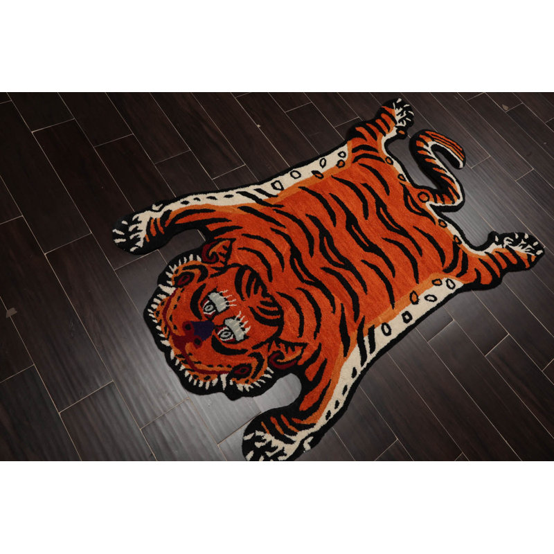 Tapis orange en laine touffeté à la main 3 pi x 5 pi