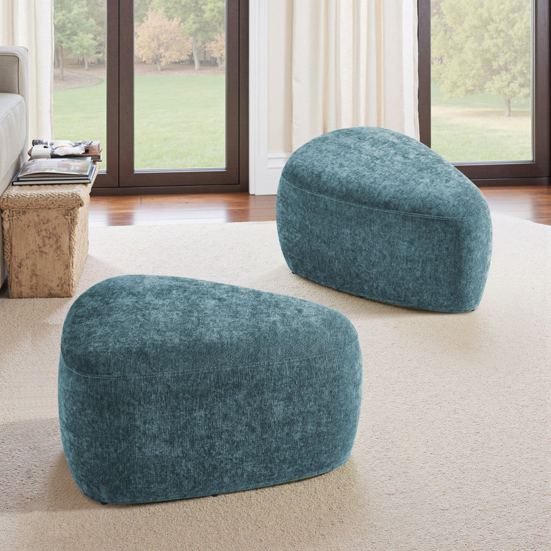 Adna 67.1Cm Wide Triangle Footstool Ottoman, Blue