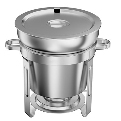 1 chafing dish à soupe, 11 QT, en acier inoxydable, pour buffet, de forme ronde, avec pot, louche et support à combustible, idéal pour les banquets, les fêtes et les mariages.