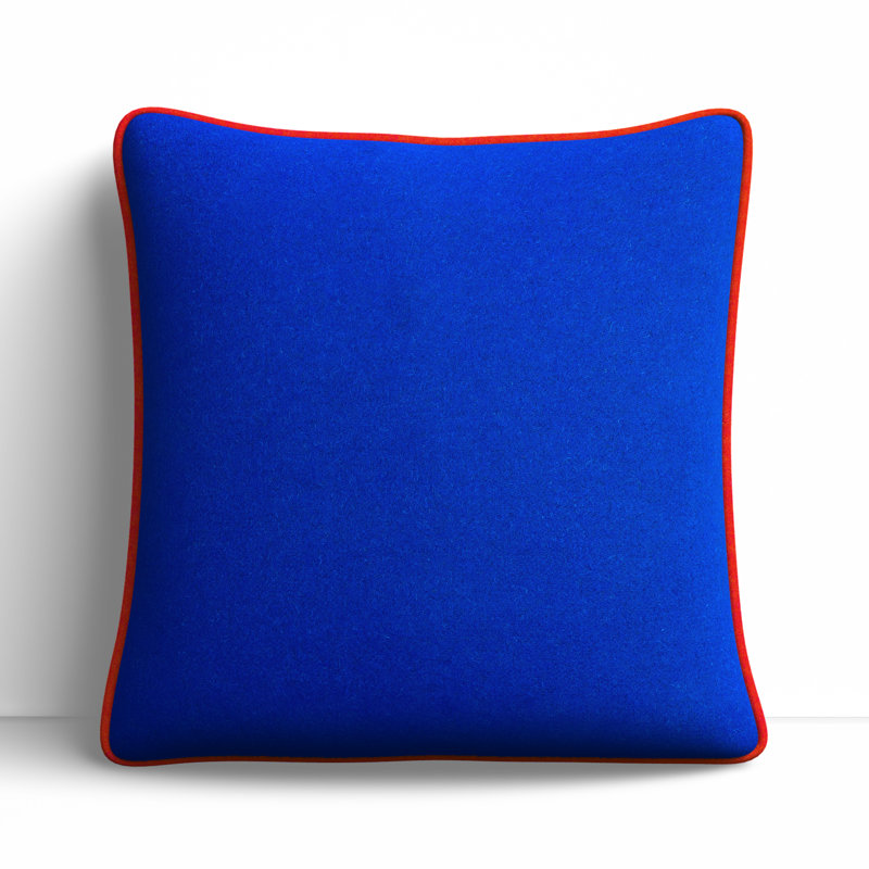 Blue and Orange Wool Square Throw Pillow with Zipper Closure