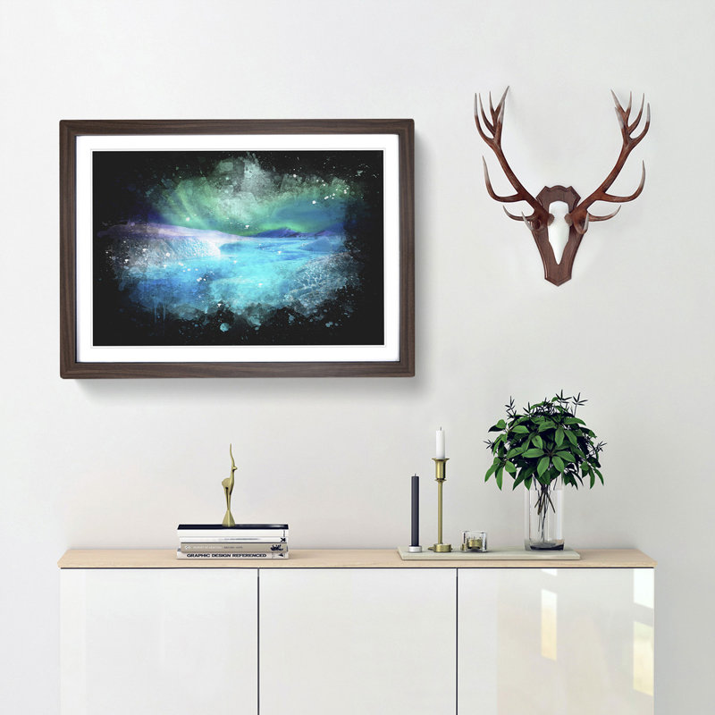 Aurora Borealis At Night Paint Splash - Framed Print, Walnut Framed, 62cm H x 87cm W x 2cm D