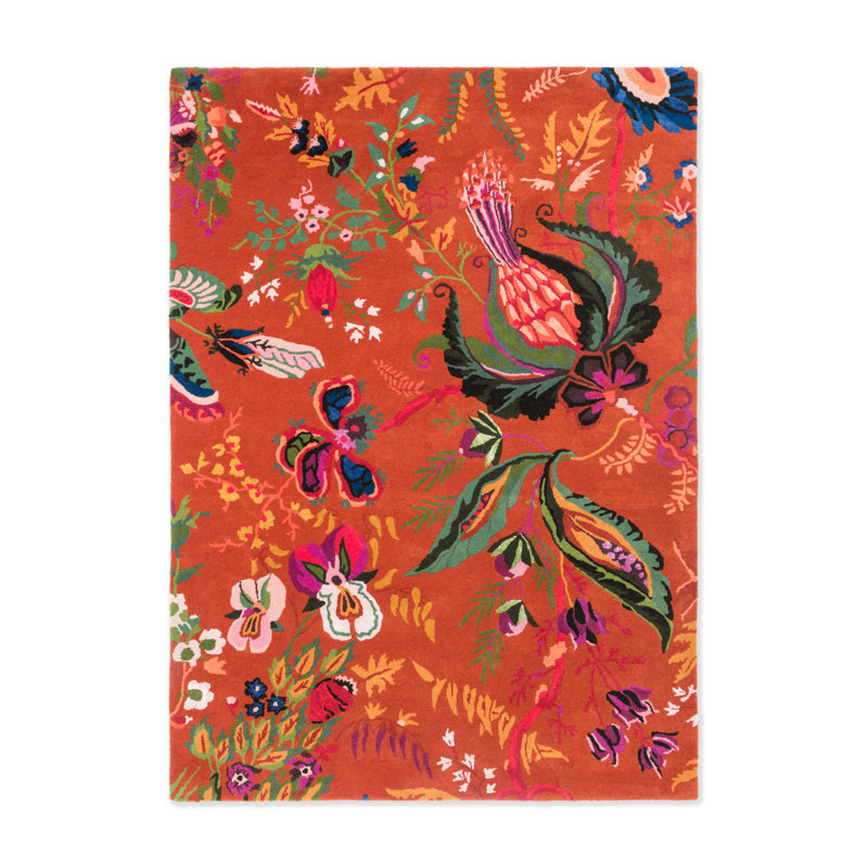 Wonderland Hand Tufted Wool/Viscose Floral Area Rug in Amber/Lapis, Rectangle 8'2" x 11'6"