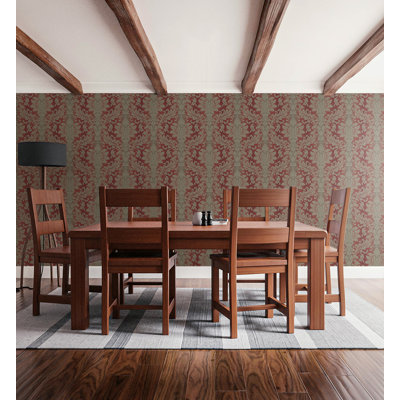  Designs Metallic Maroon & Charcoal Bronte Damask Unpasted Wallpaper