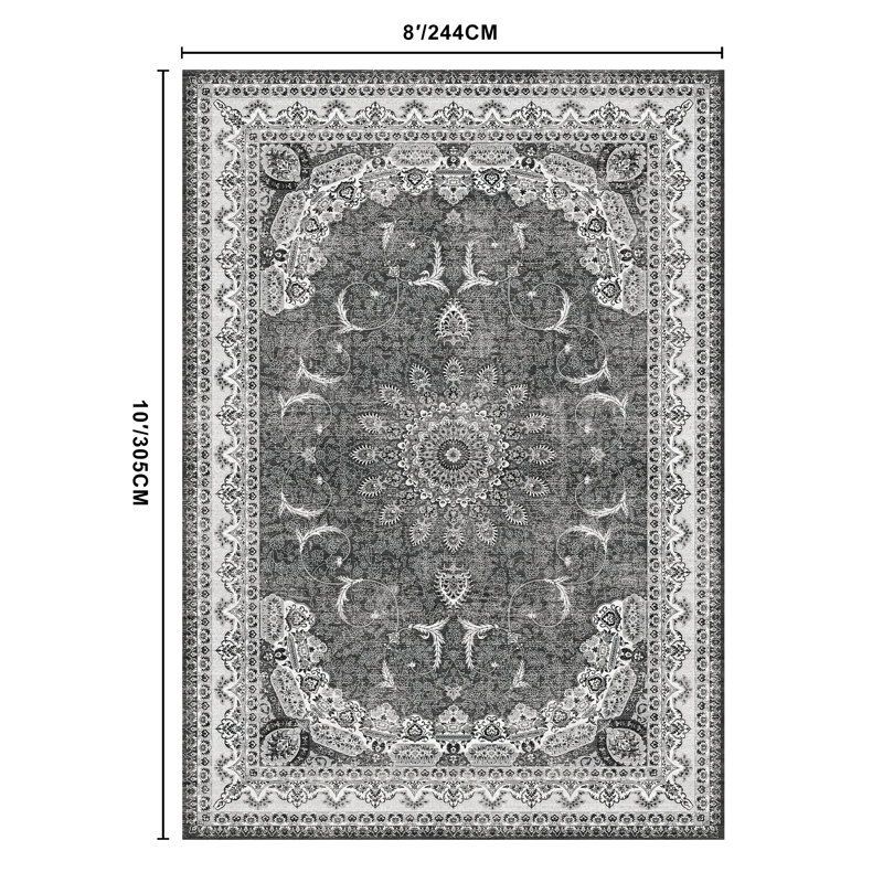 Bohemian Vintage Floral Carpet, Machine Washable, Indoor Non-Slip Carpet, Rectangle 8' x 10'