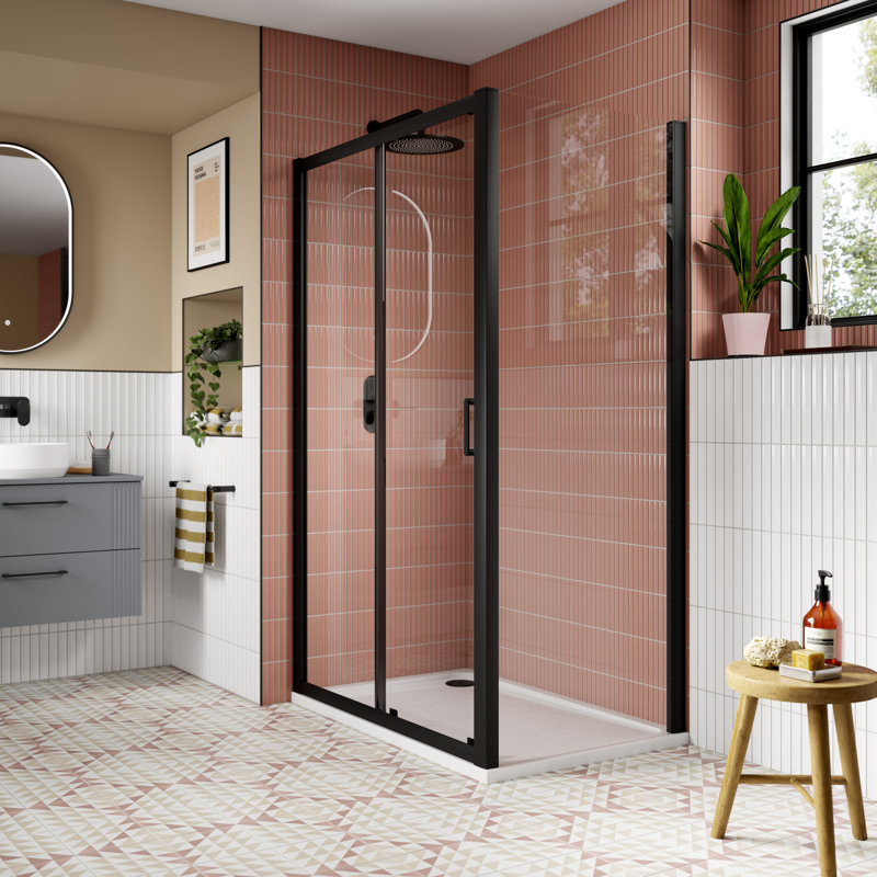 nuie Lucie 1700mm Matt Black Sliding Shower Door