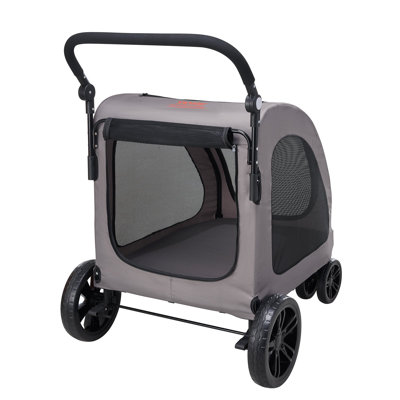 Pet Stroller, 4 Wheels Dog Stroller with Brakes, 160lbs Weight Capacity, Portable Puppy Stroller Carrier with Breathable Mesh Windows & Height-Adjustable Height, Animal Stroller for Cats & Dogs