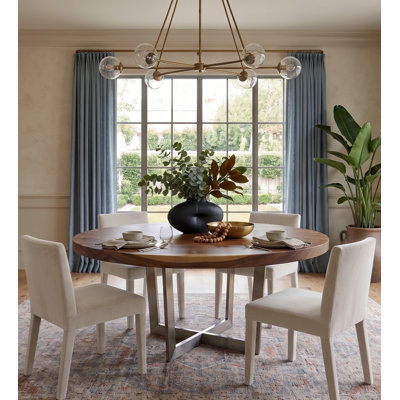 Chuleta Round Dining Table on Stainless Steel Base, Natural