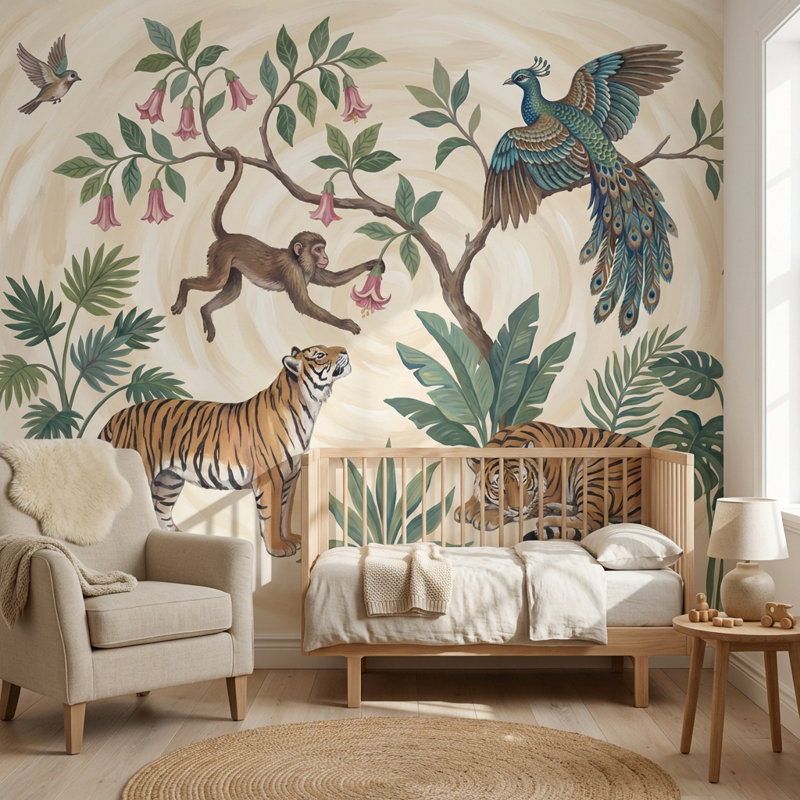Papier peint nature sauvage, jungle et faune, 140" x 108", Peler et coller