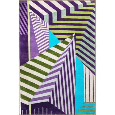 Creative Modern Decorative Carpet With Purple Green Themed Line Geometric Pattern