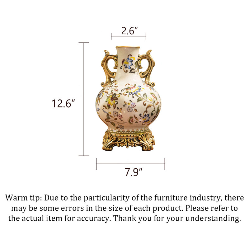 Vase européen en céramique avec poignées sculptées, H 12,6 po x l 7,9 po x P 7,9 po