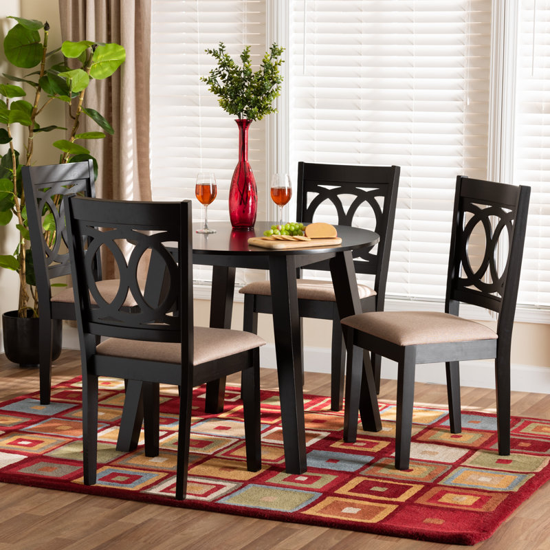4 - Person Four Leg Dining Set, Beige/Dark Brown