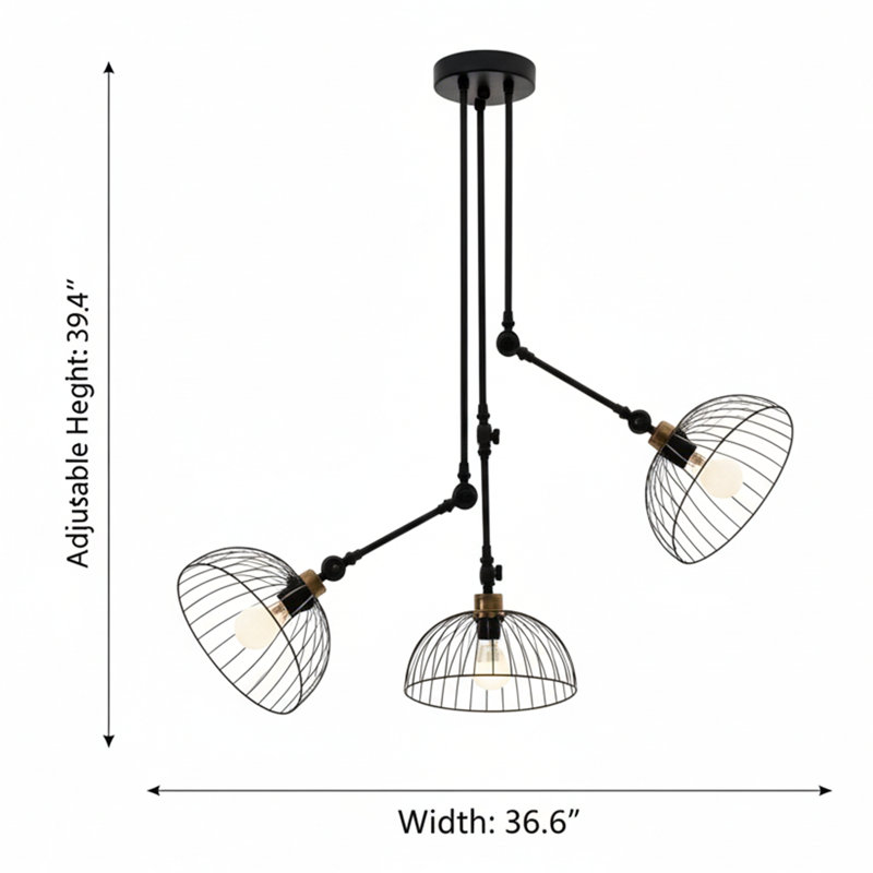 Industrial 3-Light Adjustable Cage Chandelier