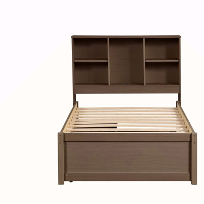Cadre de lit simple moderne avec port USB intégré sur la tête de lit bibliothèque et 2 tiroirs pour la couleur noyer