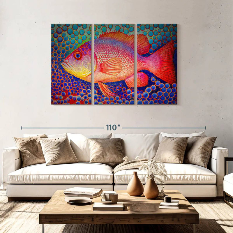 Red Snapper Fish And Abstract Bubbles, 48" H x 74" W