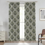 Fabdivine Home Décor Soft Pure Linen Block Print Handmade Floral Pattern Curtains, Pleated Pinch Drape for Blackout and Room Darkening in Home, Office, Patio, Green or Gray, Badshah