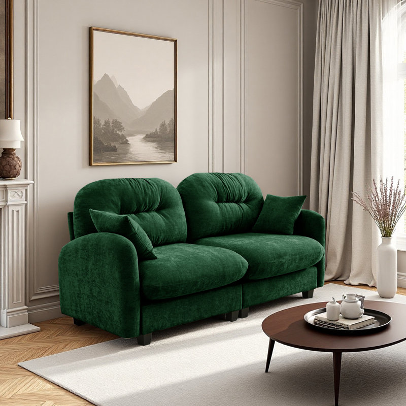 Chenille Sofa, Loveseat, Couch, Green