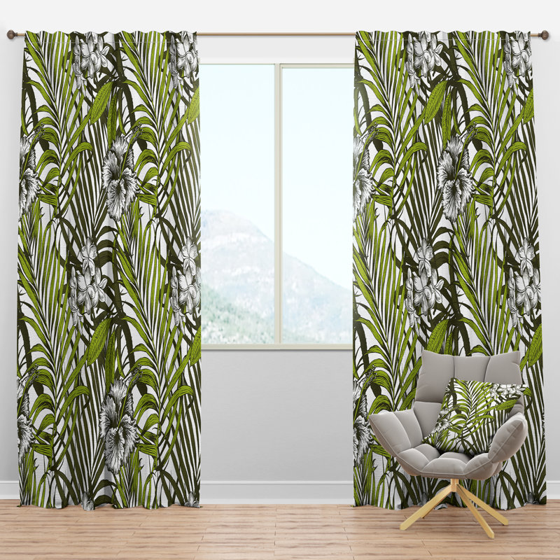 Tropical Green and White Polyester Blackout Curtain Panel